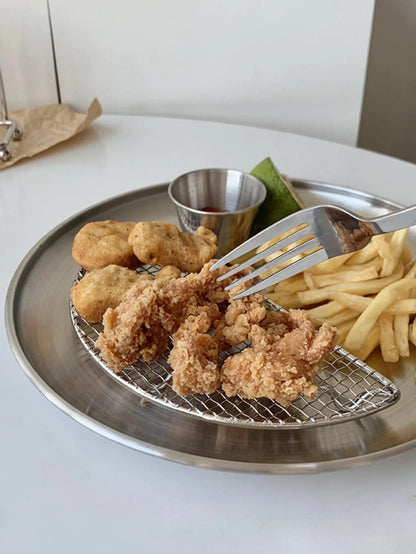 4pcs stainless steel silver plates, Korean style grilled meat plates, household circular trays, bone plates, cake plates.