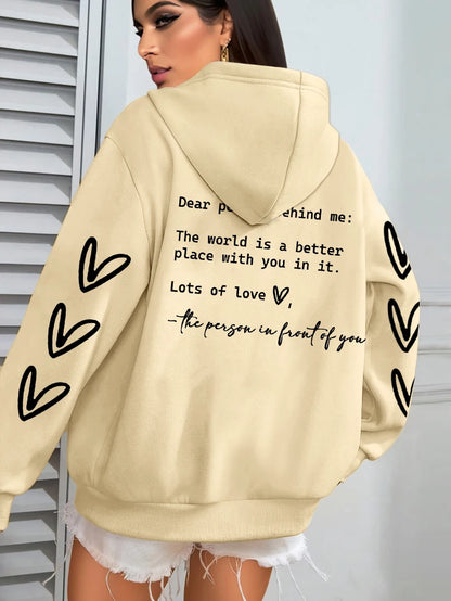 Simple Heart Printing Hoodies Women Hip Hop Autumn Hoodie Multicolor Fleece Unisex Pullovers Pocket Casual Woman Streetwear