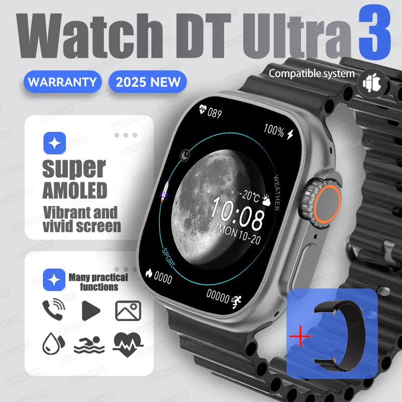 DT Ultra 3 Smartwatch Amoled Screen 4GB MP3 MP4 Player Bluetooth Network Sharing APP Store ChatGPT Smart AI Watch Men Sportwatch