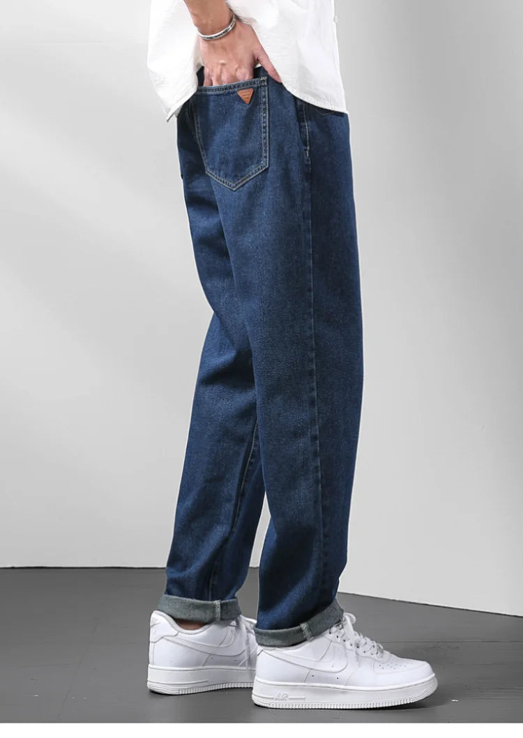 Light Blue American Retro Jeans Men Soft Loose Straight Cylinder High Street Workwear Casual Loose Legs Pants