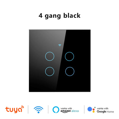 Tuya Wifi Smart Touch Licht EU Schalter Drahtlose Fernbedienung LED Licht Schalter Kein Neutralleiter Erforderlich 1-4 Gang Alexa Google Hause