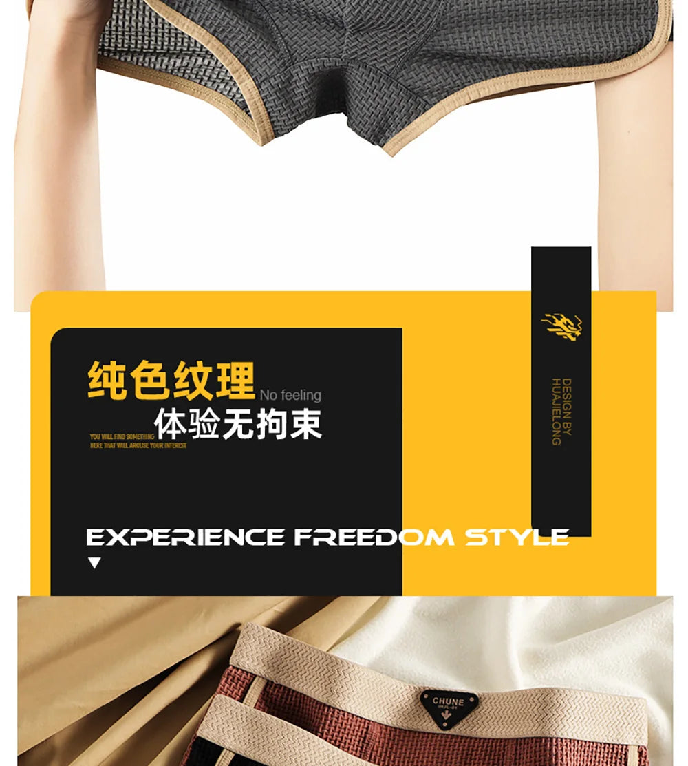 3 Teile/paket Mode Eis Seide Gestrickte Plaid Boxer Atmungsaktive Komfort Mesh Gabelung Unterhose Super Weiche Hohe Elastische männer Höschen