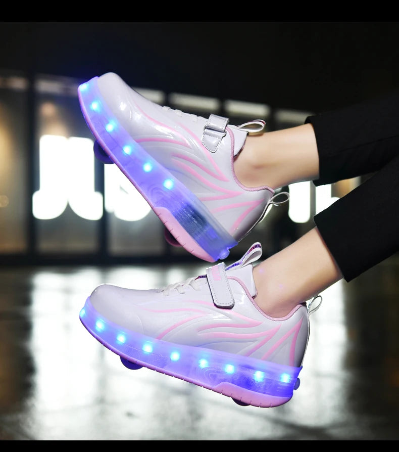 Two Wheels Children's Led Light Roller Skate Shoes For Kids Boys Girls Luminous Sneakers Skateboard USB Charging.