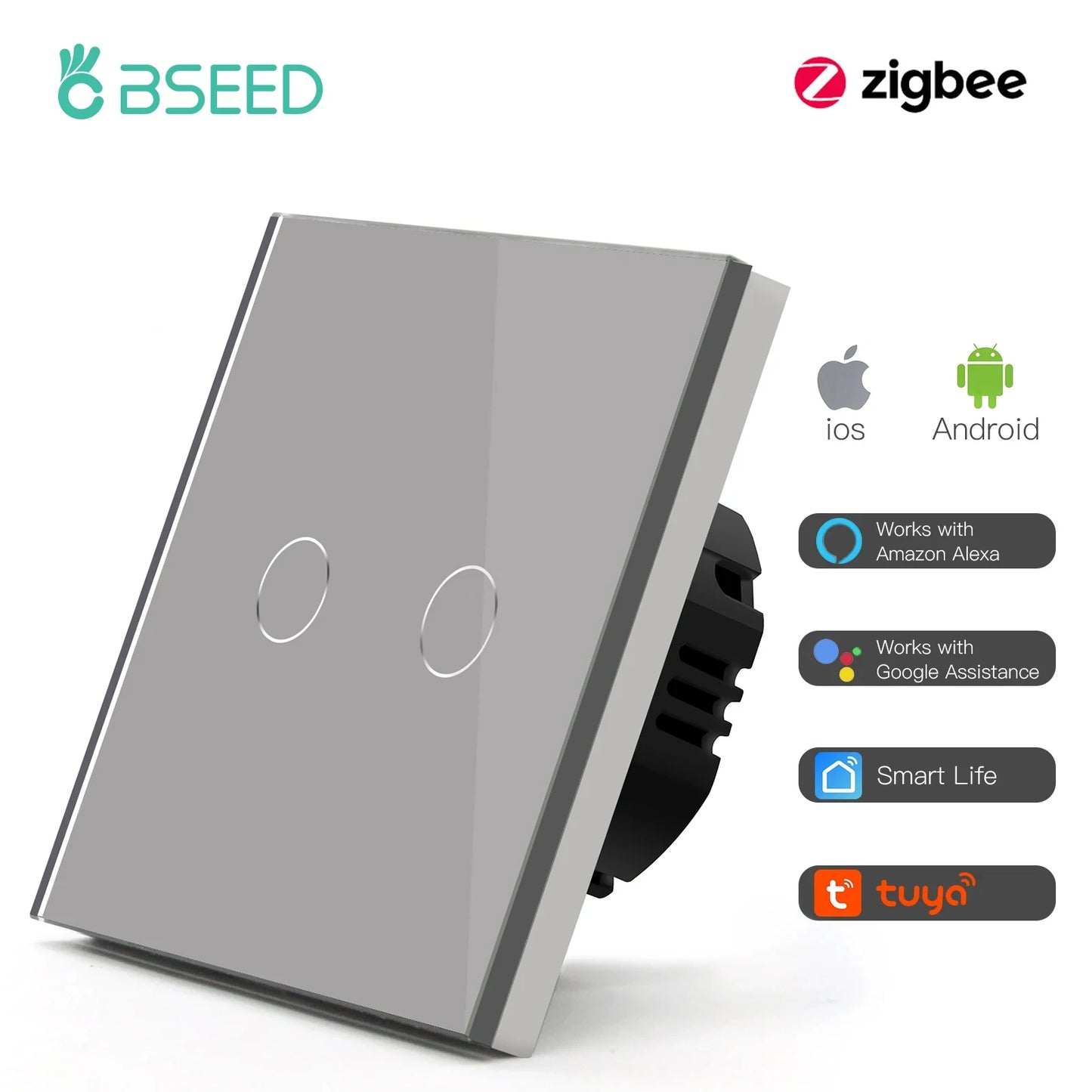BSEED Zigbee 1/2/3Gang Touch Schalter Smart Wand Licht Schalter Tuya Google Smart Leben Alexa App Steuerung glas Panel Keine Neutral