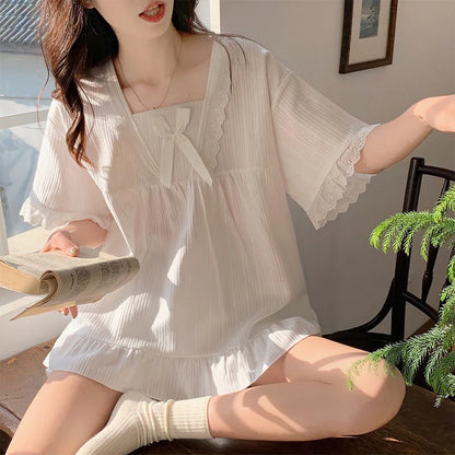 Palast Stil Pyjama Damen Sommer Lounge wear Set kurz ärmelig mit Kissen koreanische kleine süße Freundinnen Lounge wear Set.