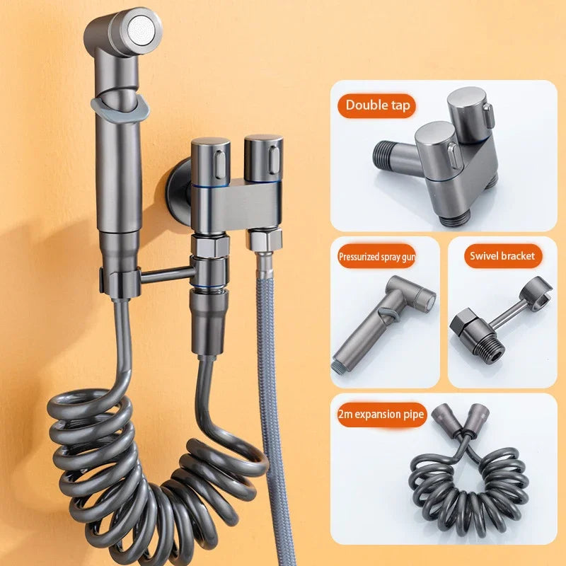 Handheld Bidet Sprayer for Toilet 1-In-2-Out Dual Control Valve Mini Gun gray Dual Control Faucet Hand Shower Bidet for Toilet