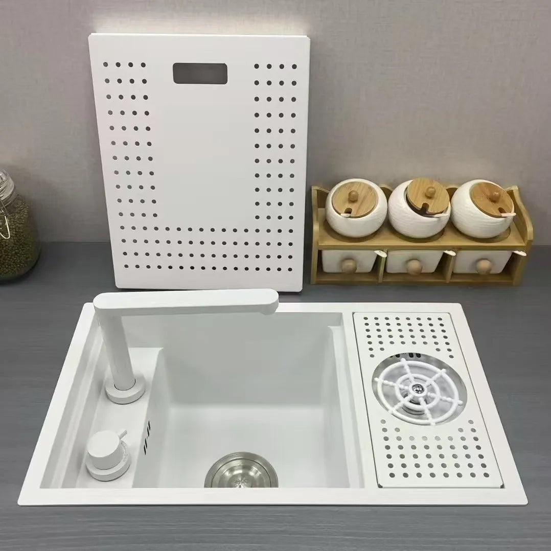 55 cm x 32 cm weißes, verstecktes Küchenspülbecken-Set, zusammenklappbares Wasserhahn-Abflussrohr, einklappbares Unterbauwaschbecken, kleines Waschbecken aus Edelstahl