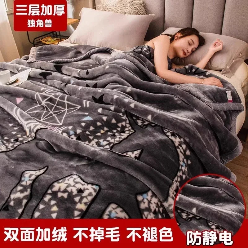 Printing Blanket Quilt Winter Keep Warm Double-deck Thickening Soft Comfortable Multiple Specifications Add Velvet Siesta Sheet