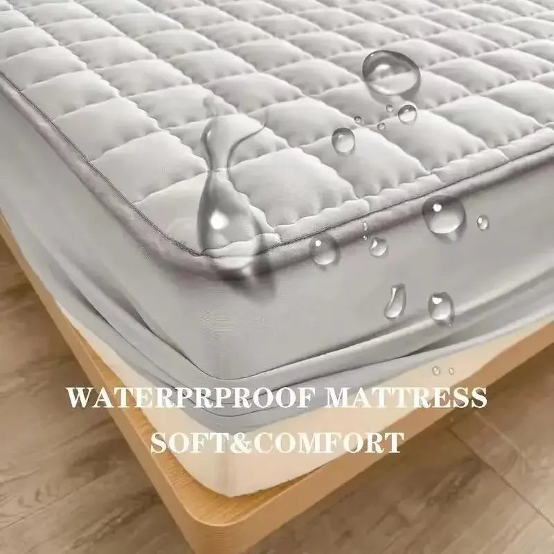 Waterproof Quilted Mattress Cover Solid Color Mattress Protector Cover for Bedroom Anti-bacterial Bed Cover no pillowcase.