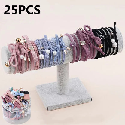 50/12PCS  Women Elastic Hair Ties Pearls Fashion Girls Scrunchies Ponytail Holder Rubber band Hair Rope Hair Accessories
