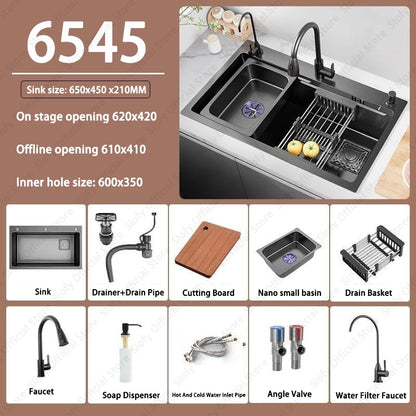 Multifunctional Kitchen Sink Large Capacity Single Bowl Stainless Steel Sink Vegetable Workstation With Faucet Drain Accessories