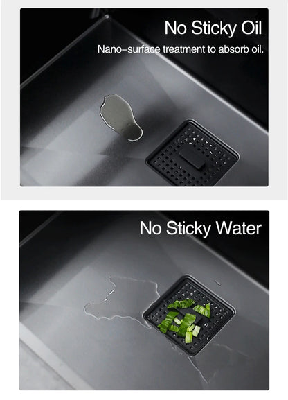 ASRAS Nanometer Black Flip Cover Hidden kitchen Sink 304 Stainless Steel 4mm Thickness Handmade Stepped Sinks Cup Rinser Sinks
