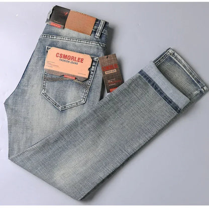Csmor Lee Men's Jean Autumn Winter Loose-fit Straight-leg Trendy Pants Casual Denim Trousers Men Classic Stretch Jeans Fashion.