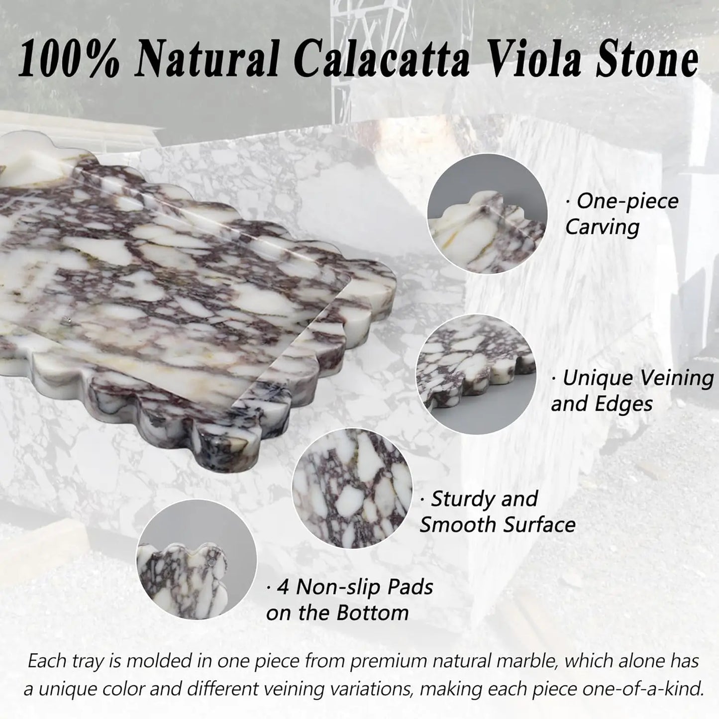 Calacatta Viola Scalloped Marble Tray, Natural Marble Stone Tray, Luxury Decorative Trays for Bathroom, Vanity, Home Decor.