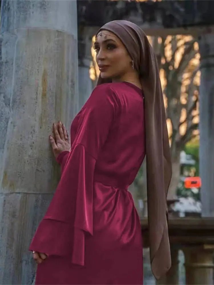 Eid Kebaya African Dresses For Women Muslim Kaftan Satin Shiny Batwing Abaya Dubai Luxury Caftan Marocain Robe Femme Musulmane.