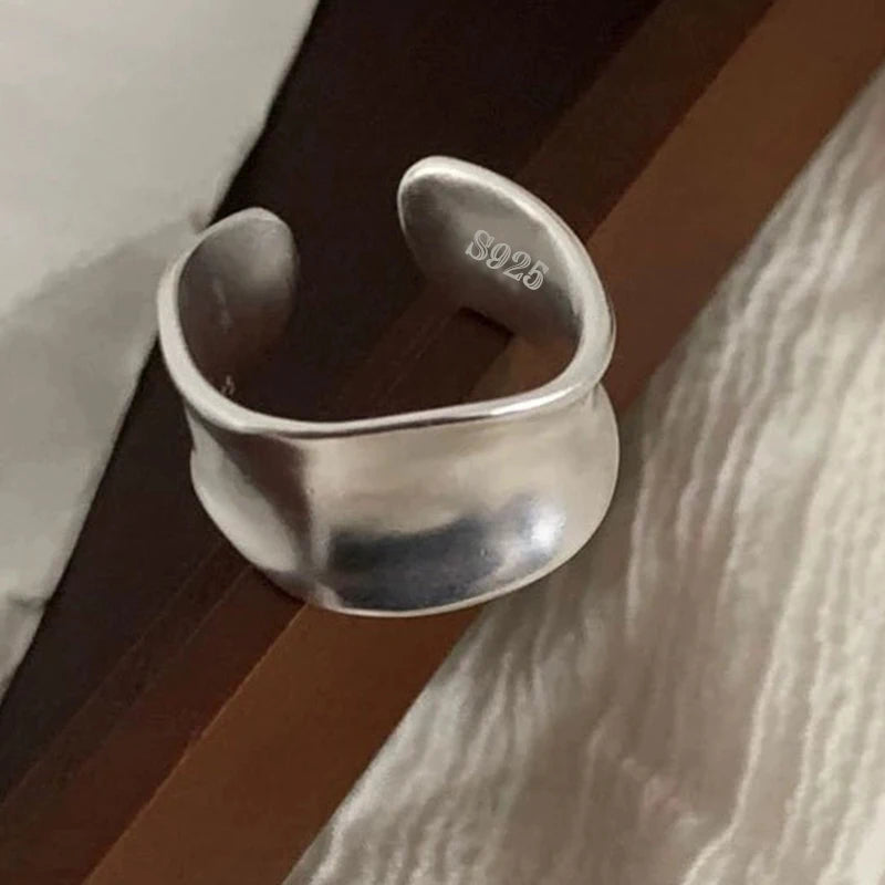 PANJBJ 925 Sterling Silver Geometry Crystal Ring For Women Ellipse Exaggerated Punk Water Drop Open Jewelry Gift Dropshipping