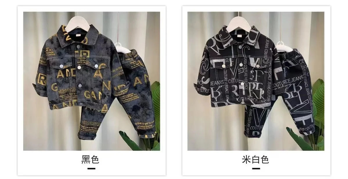 Boys Set Spring and Autumn 2024 New Children's Handsome Clothes Trendy Baby Autumn Fashion Cowboy Two Piece Set Kids Outfits.