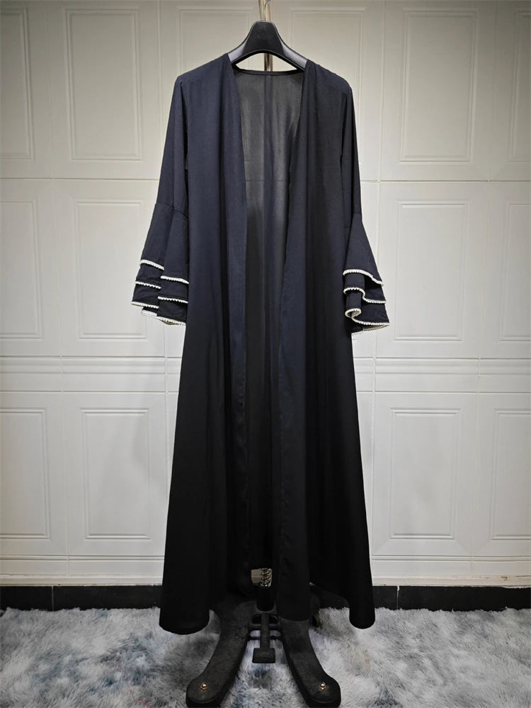 Eid Black Open Kimono Abaya Dubai Luxury 2024 Palestine Muslim African Dresses For Women Kaftan Dress Islam Robe Femme Musulmane.