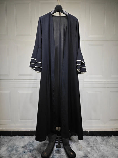 Eid Black Open Kimono Abaya Dubai Luxury 2024 Palestine Muslim African Dresses For Women Kaftan Dress Islam Robe Femme Musulmane.