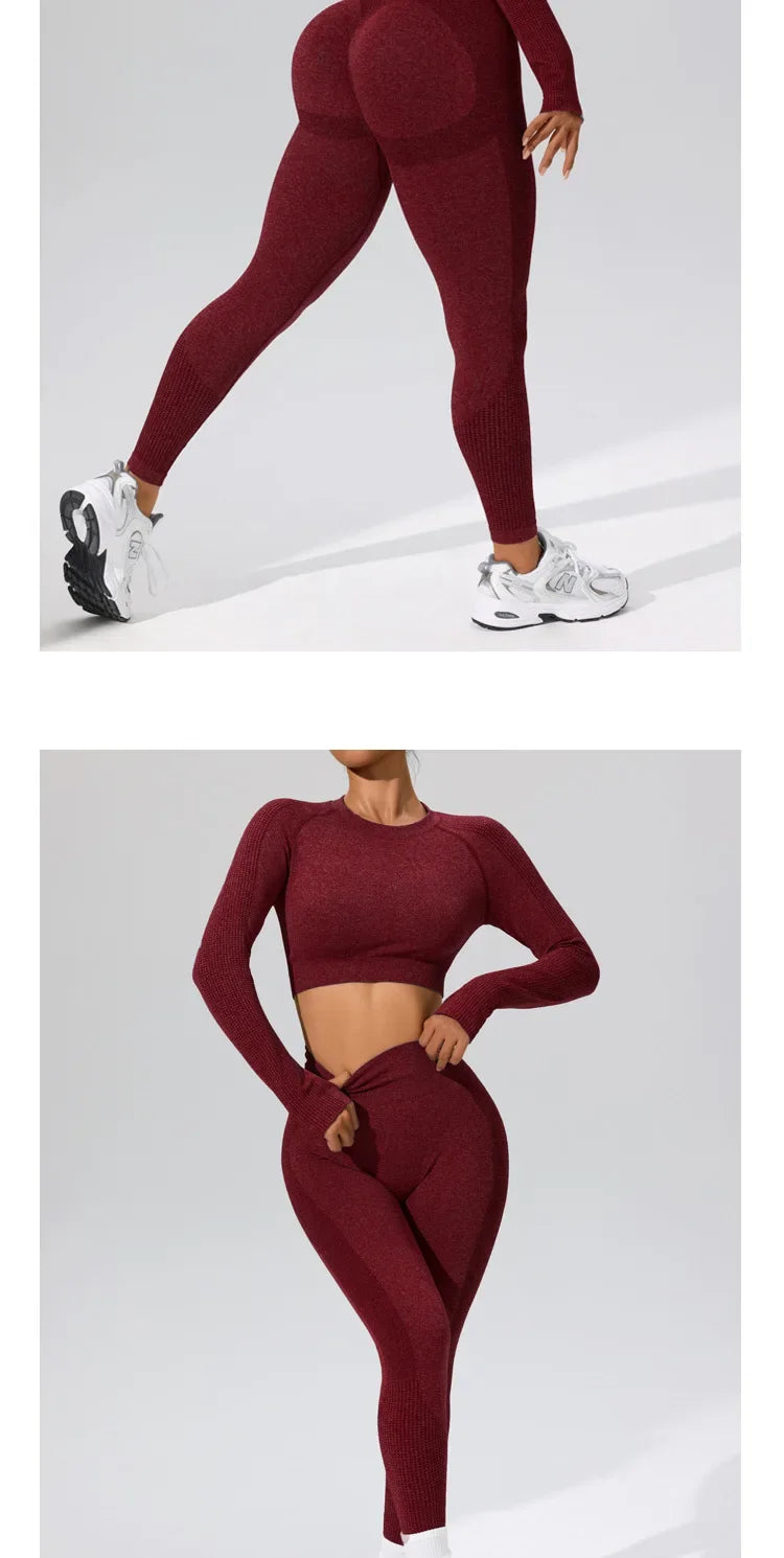 Autumn Winter Yoga Fitness Sportswear Long Sleeve Women's Top And Bottoms Quick Dry Set Finger Snap Gymnastics Outfit.