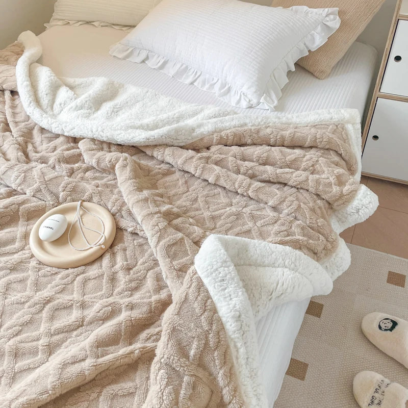 Double Layer Fleece Blanket Autumn Winter Thick Warm Office Nap Throw Blankets for Sofa Bed Single Double Soft Plush Comforter.
