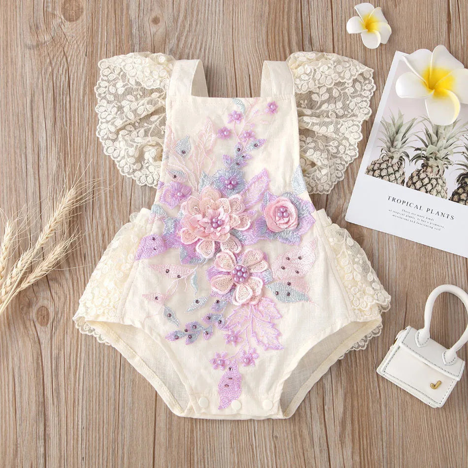 Sommer Baby Kleidung Kleinkind Junge Mädchen Floral Applikationen Body Kleinkind Kinder Rüschen Spitze Strampler Baby Einteiliges 0-24 monate.