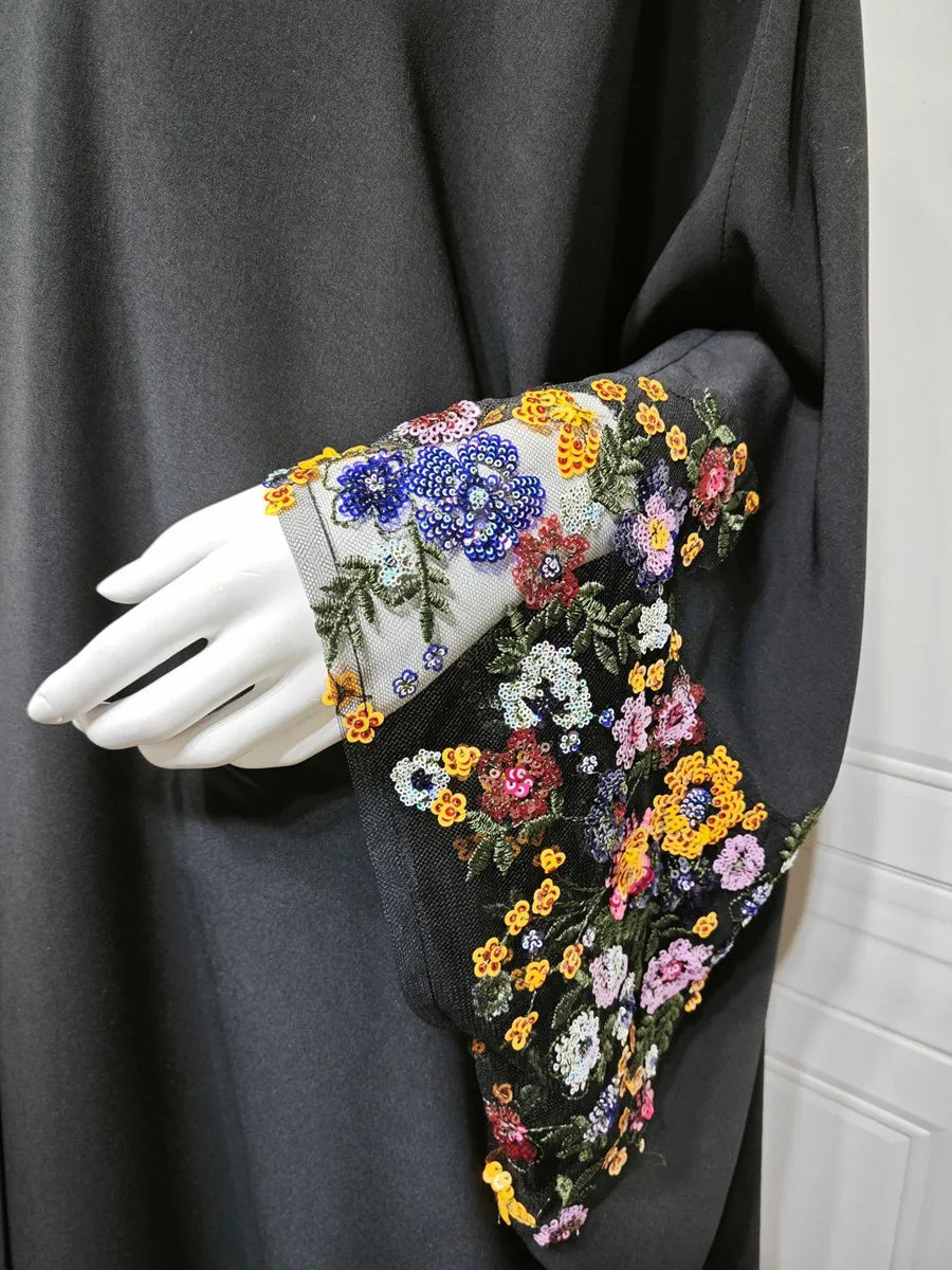 Women Eid Dubai Abaya Luxury Muslim Fashion Kimono Cardigan Sequin embroidery Long Dress Kaftan Robe Kebaya Femme Islam Clothing.