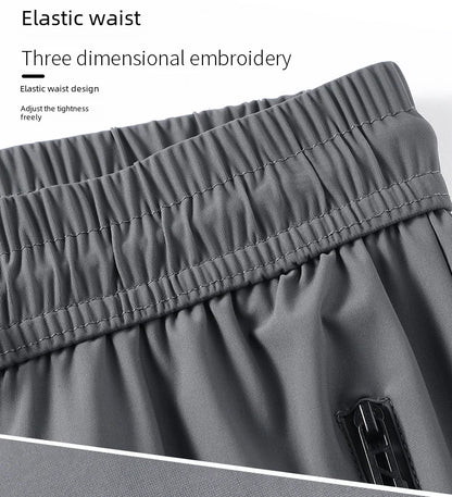 Men Summer Thin Ice Silk Pants Loose Style Workwear Casual Quick Dry Sports Pants Long Breathable High Elasticity.