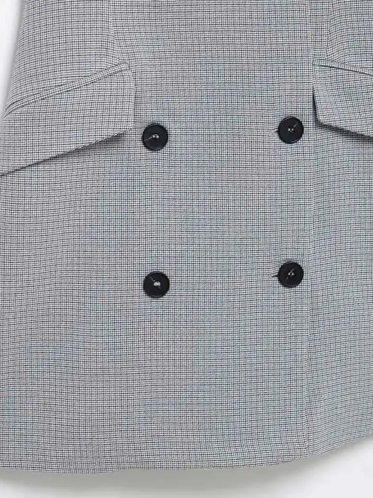 TRZA Mode Zweireiher Plaid Halter Mini Kleid für Frauen Front Klappen Taschen Backless Weibliche Kleider Vestidos Mujer.