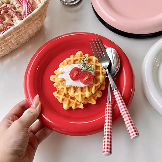 Round Ceramic Plate Thick-edged Western Food Plate Creative Steak Nordic Tableware Ceramic Plate Main Course Kitchen Utensils.