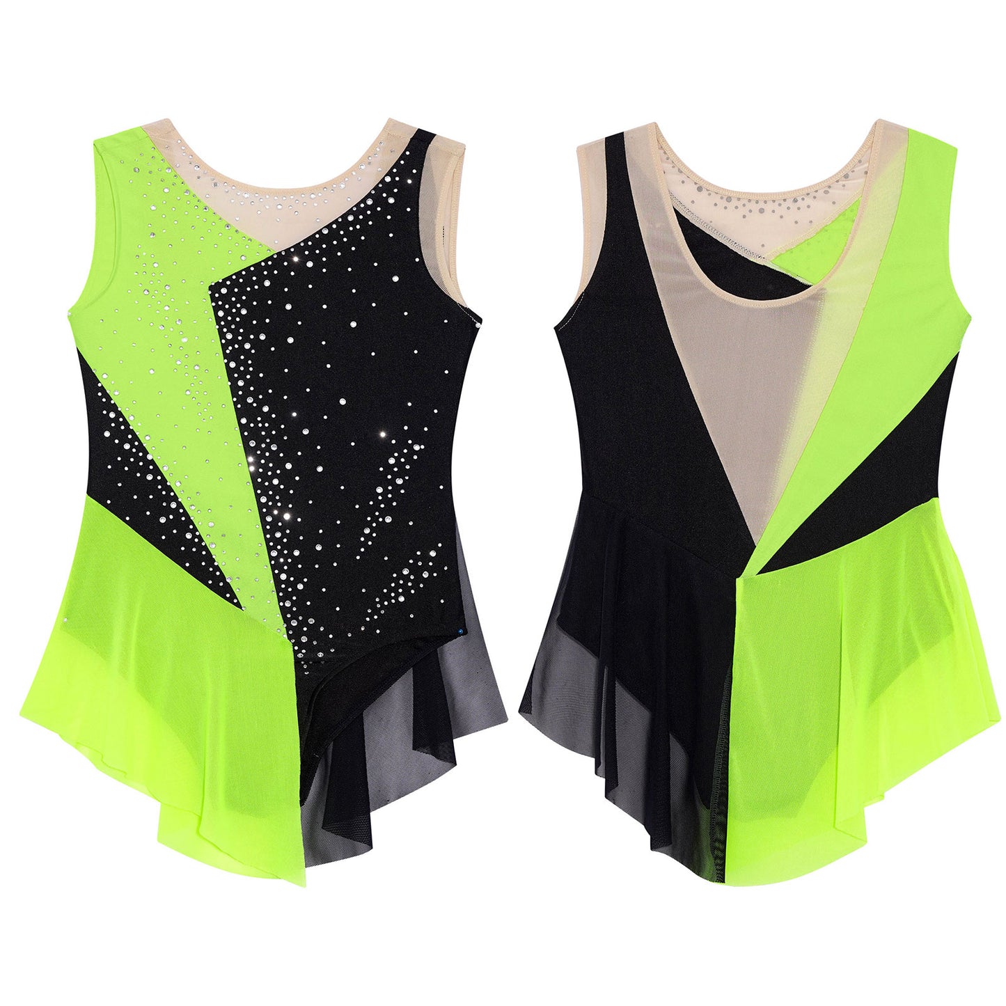 6-16Y Mädchen Ärmelloses Eiskunstlauf Trikot Kleid Ballett Rhythmische Gymnastik Lyrical Dance Body Bühne Leistung Dancewear