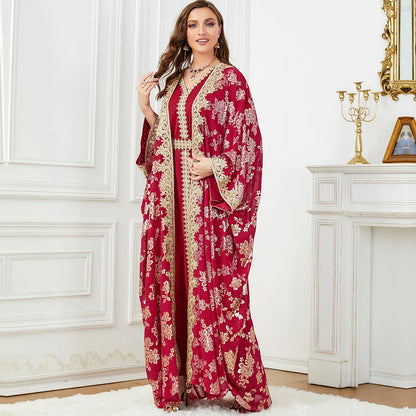 Eid Muslim Party Dress for Women Abaya with Inner Dress 2 Piece Set Jalabiya Ramadan Abayas Robe Caftan Vestidos Largos 2024.