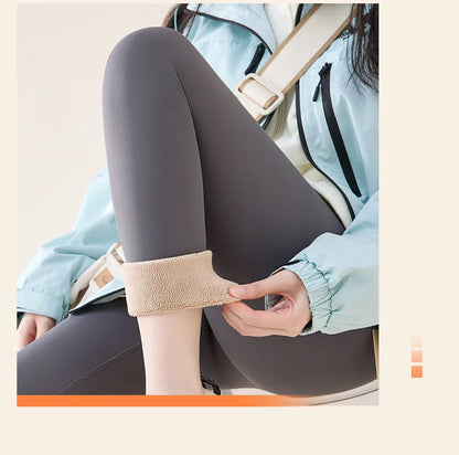 BIVIGAOS Autumn Winter High Waist Fleece Sharkskin Leggings Women Seamless Slim Tight-Fit Velvet Thickened Elastic Warm leggings