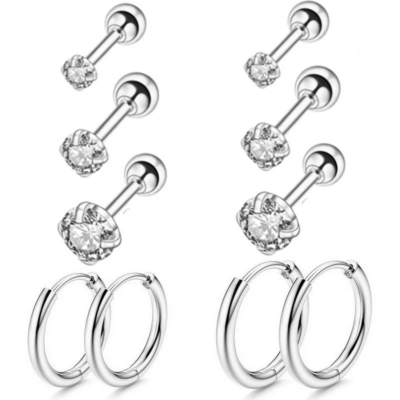 Cyrstal Tragus Stud Earrings Set Cluster Helix Piercing Stud Bulk Cartilage Huggie Earring Hoops Ear Lobe Hoops Circle Jewelry