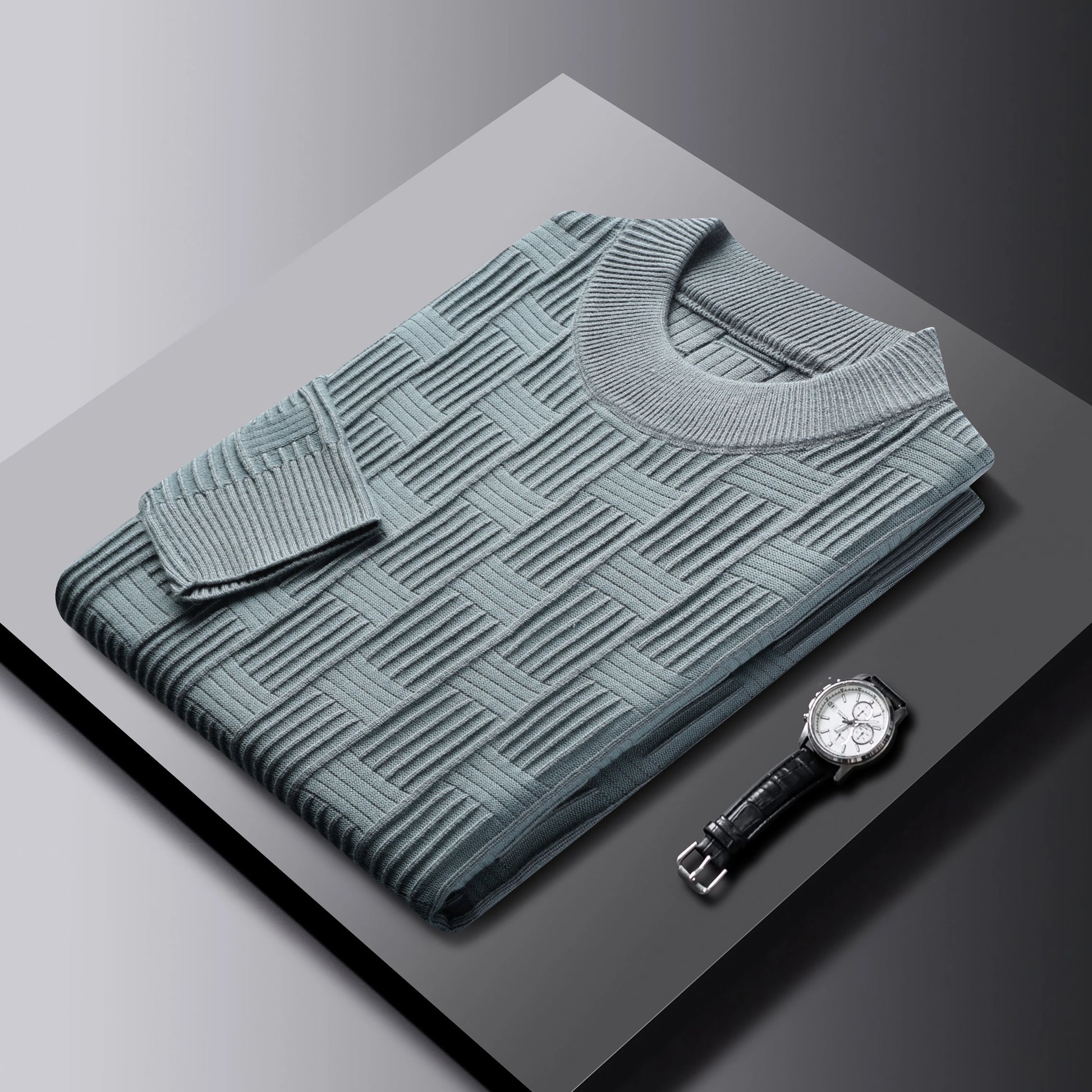 Luxury high-quality round neck exquisite plaid knitted sweater men's autumn and winter new casual warm comfortable pullover.