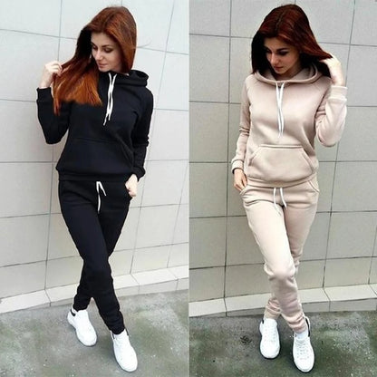 Autumn Women's Fleece Tracksuit 2 Pieces Set Pullover Hoodies+Pants Sport Suit Female Winter Warm Sweatshirt Suit for Woman.