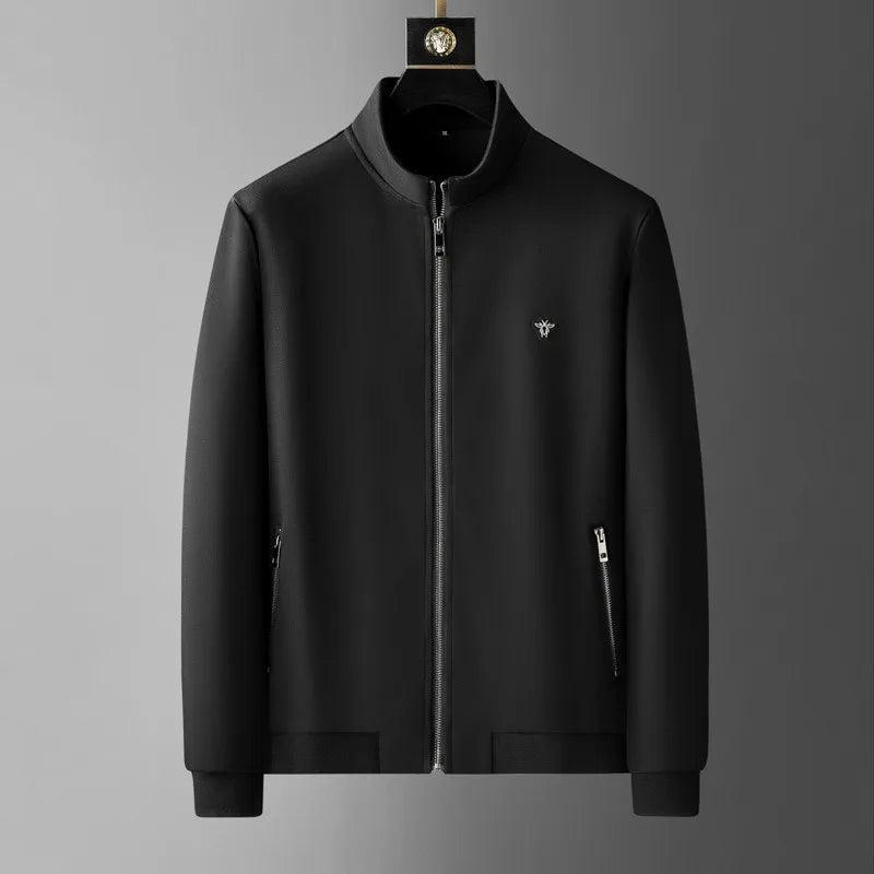 Minglu Spring Autumn Men's Sets Luxury Bee Printed Zipper Sweatshirt Solid Color Leisure Sports Elastic Wasit Pants Man Suits.