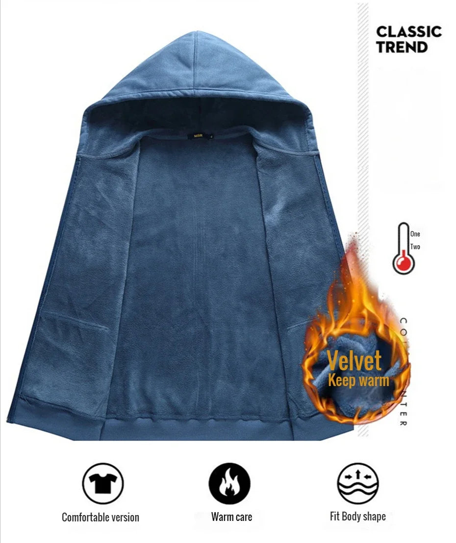 Big Size Hoodie Men Hood Long Sleeve Sweatshirt Male Zip-up Loose Cotton Fleece-lined Casual Top Zipper Large Fat Plus 10XL 12XL.