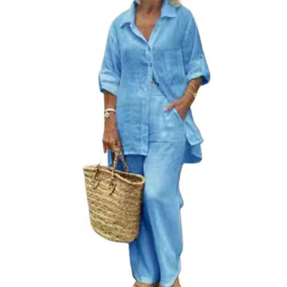 New Cotton Linen Suit Women's Tracksuit Oversize Shirt Loose Pants Set Female Trendy Daily Casual Fashion Ladies 2 Piece Sets.