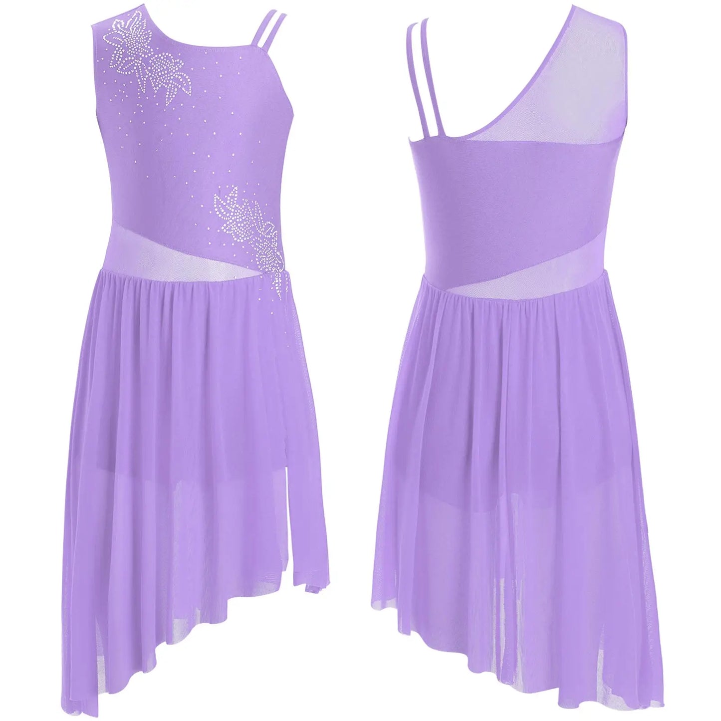 6–16 Jahre Mädchen, modernes lyrisches Tanzkleid, ärmellos, glänzender Strass-Trikot, Tanzkleidung für Skating, Gymnastik, akrobatische Leistung.