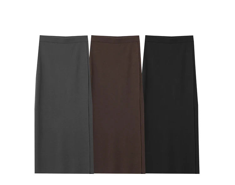 AMII Minimalist Elegant Basics Knitted Skirts for Women 2024 Winter New Elastic Waist Straight Lady Commuter Long Skirt 12443250.