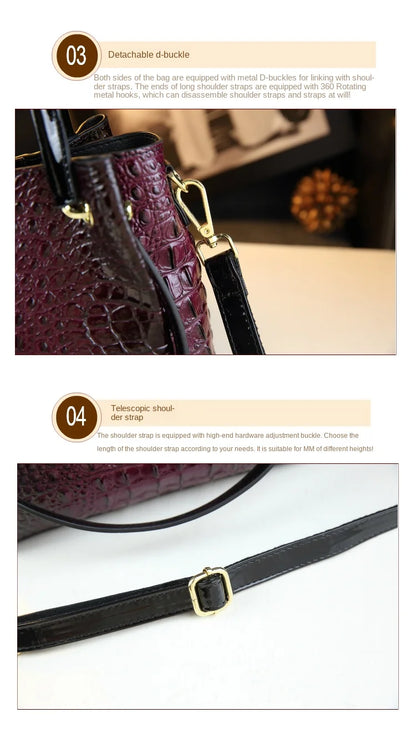 Genuine Leather Women Handbags New Tote Bag Fashion Crocodile Print Bucket Bag Retro Shoulder Messenger Bags Trend 2025