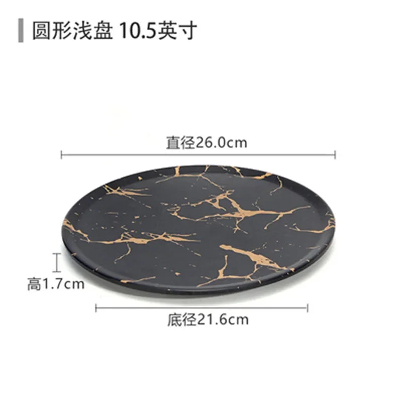 Marble Texture Imitation Melamine Plate BBQ Tableware Cake Fruits plates Snack Tray Outdoor Party Dishes Steak.