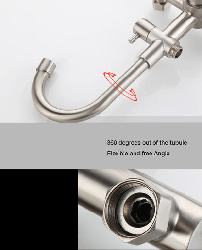 Kitchen Faucet Stainless Steel Double Hole Hot and Cold Mixing Tap Wall Mount Balcony Laundry Swivel Tap With Spray Gun 주방수전
