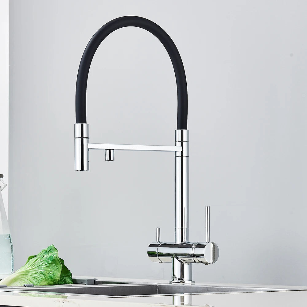 Rozin Filter Water Kitchen Faucet Black Pull Down Flexible Sprayer Faucets 2 in 1 Purification Pure Water Mixer Tap 360 Swivel