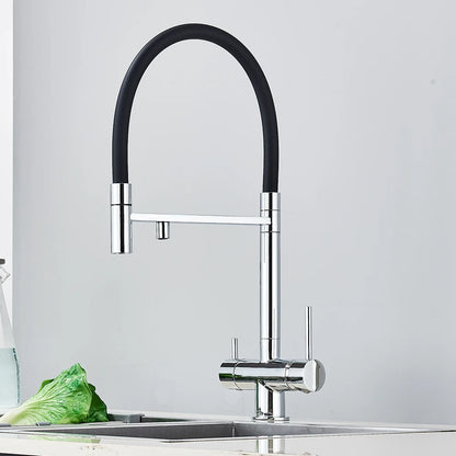 Rozin Filter Water Kitchen Faucet Black Pull Down Flexible Sprayer Faucets 2 in 1 Purification Pure Water Mixer Tap 360 Swivel
