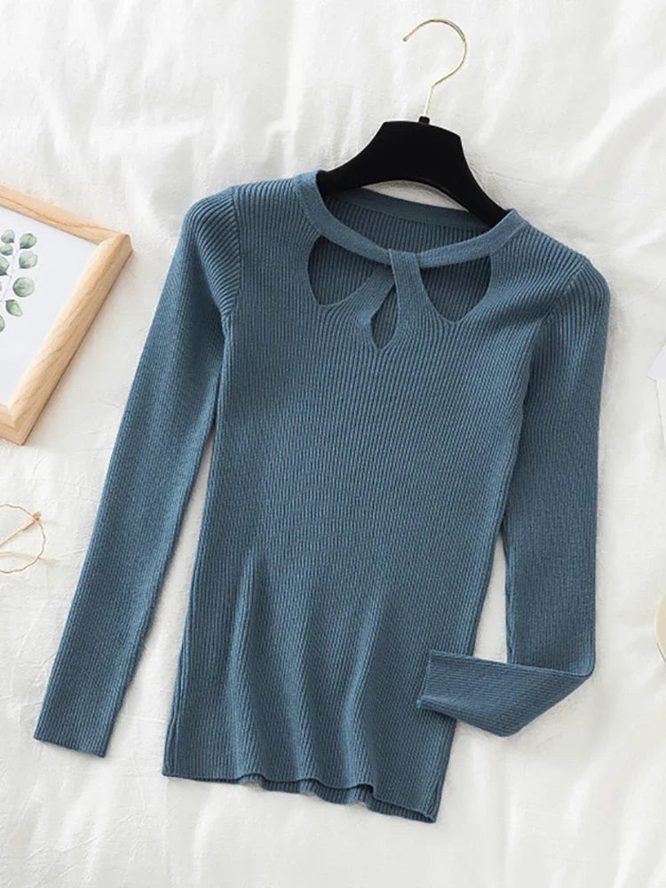 2025 Fashion Hollow Out Women Sweaters Autumn Winter Tops Slim Women Pullover Knitted Sweater Basic Solid Jumper Soft Warm Pull