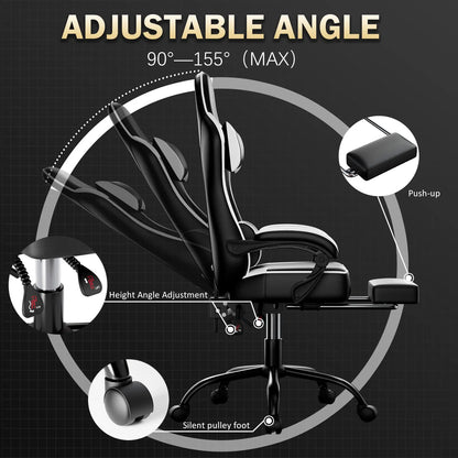 Ergonomischer Gaming-Stuhl mit Fuß stütze, Videospiel stuhl mit hoher Rückenlehne, Computers tuhl, Bürostuhl mit Kopfstütze und Lendenwirbel säule, PU-Leath