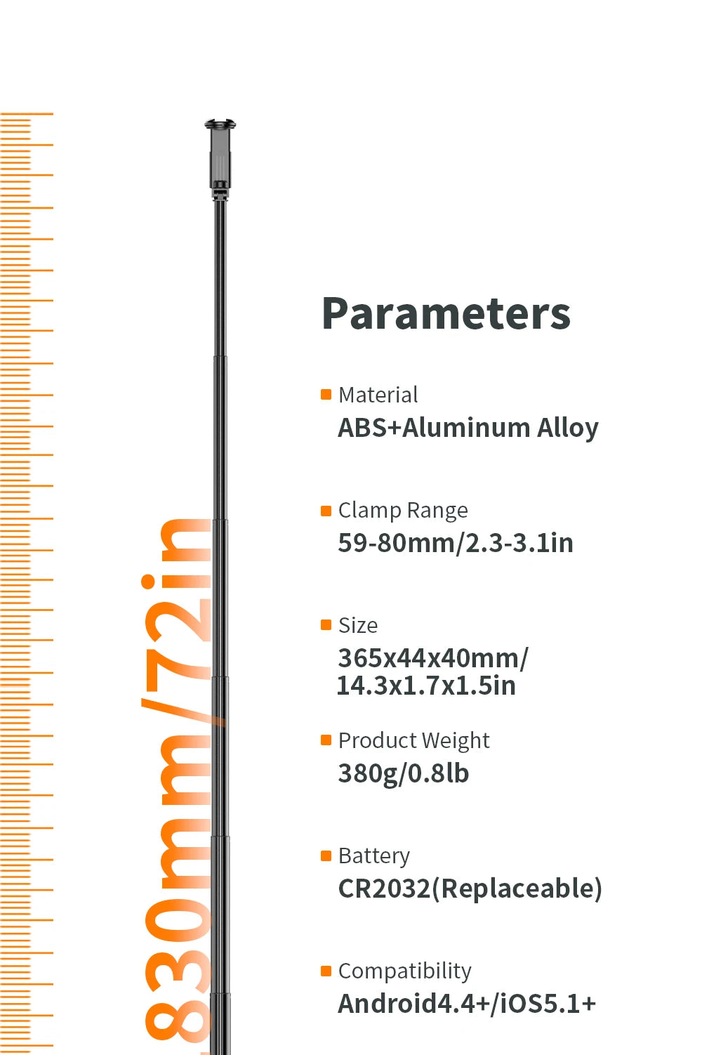 Selfie Stick with Wireless Bluetooth Remote, Portable 72 Inch Aluminum Alloy Selfie Stick Phone Tripod for iOS Android Cellphone