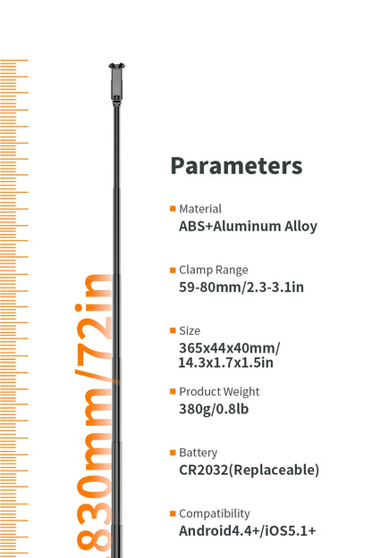 Selfie Stick with Wireless Bluetooth Remote, Portable 72 Inch Aluminum Alloy Selfie Stick Phone Tripod for iOS Android Cellphone